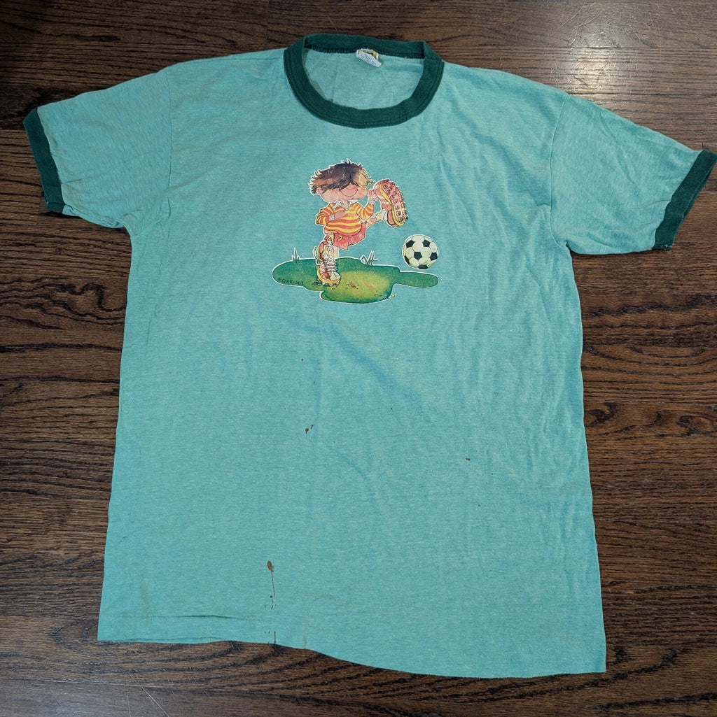 VTG Quik Set Velva Sheen Soccer T-Shirt Large w/ Significant Stains See Pictures