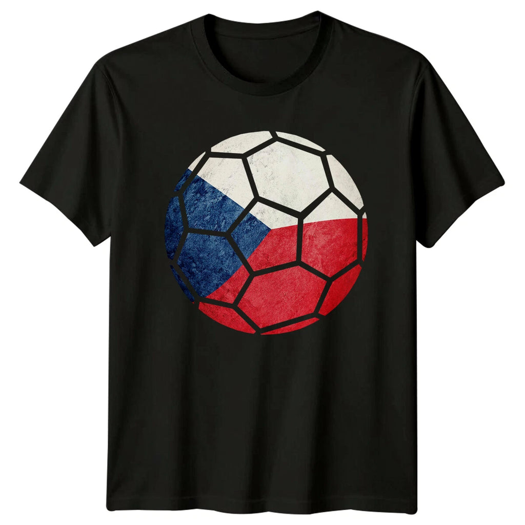 Czech Republic Flag Soccer Ball Sports Mens T-Shirt Womens Tee Graphic Top