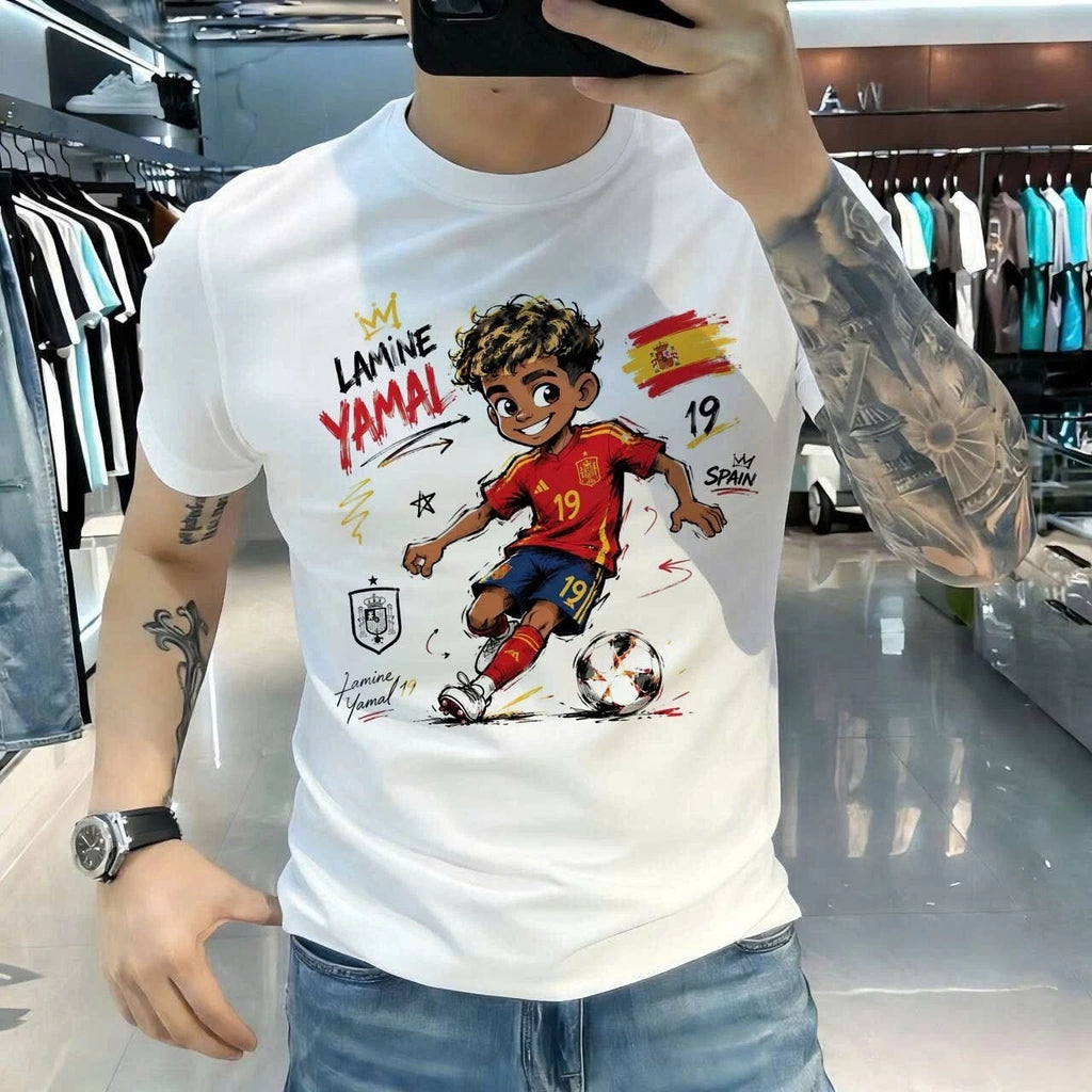 Lamine Yamal #19 Spain Football Graphic T-Shirt Men's Casual Soccer Fan Tee