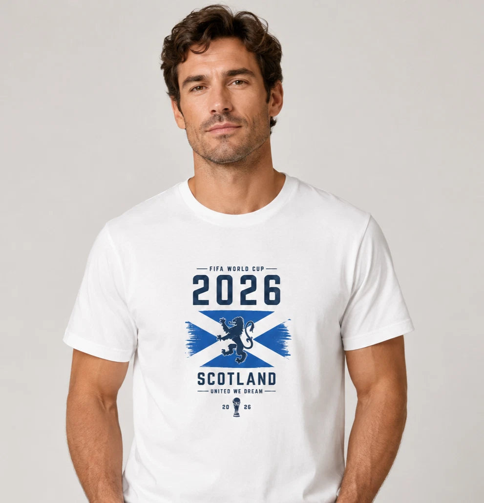 Scotland Football World T-Shirt Cup 2026 Adult Men Soccer Graphic White T-Shirt