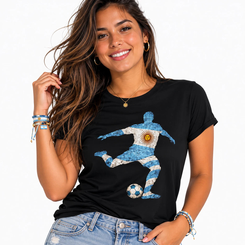 Argentina Soccer Player T-Shirt Argentina Flag Football Silhouette Graphic