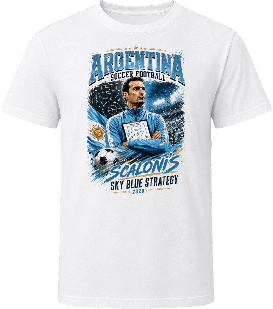Argentina Soccer Football Coach Scaloni's Sky Blue Strategy T Shirt