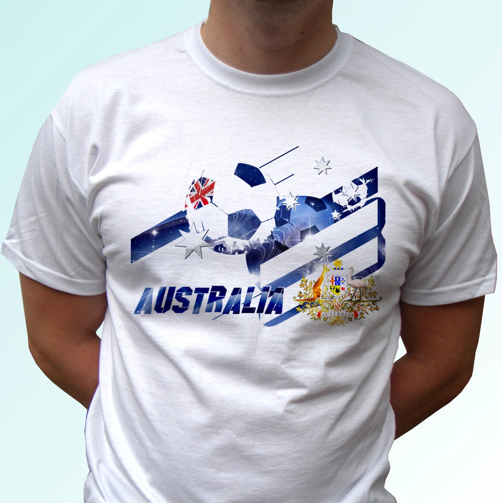 Australia football flag white t shirt soccer cup tag gift top tee