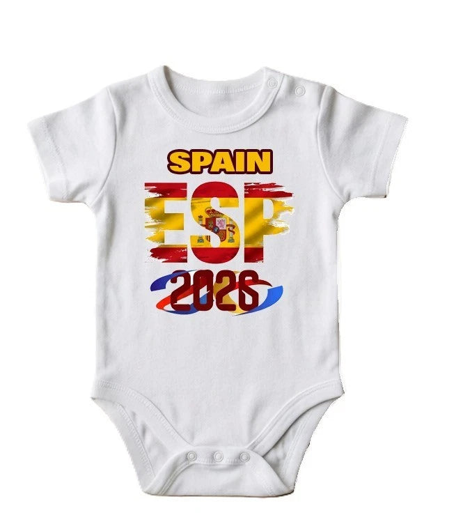 Personalized Spain World Cup 2026 Baby Bodysuit Soccer Country Flag Fan Outfit