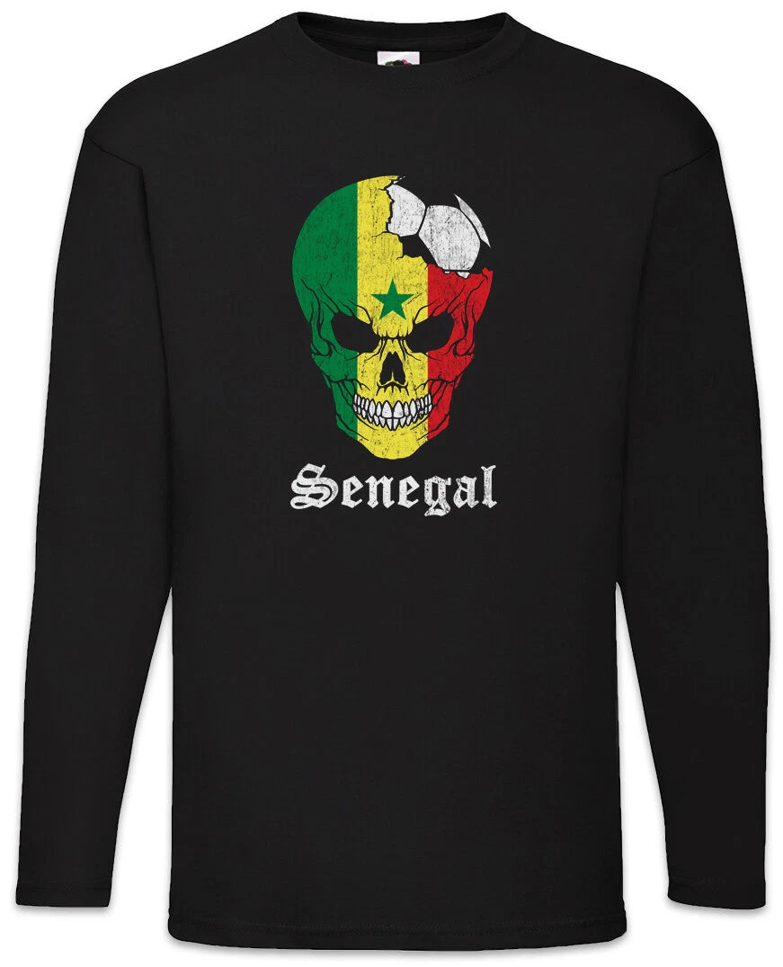 Senegal Football Skull I Men's Long Sleeve T-Shirt Senegalese Soccer Flag