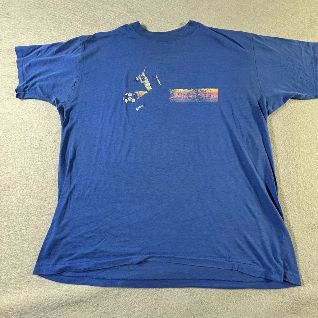 Vintage Soccer Shirt Men Extra Large Blue Distressed Graphic Tee 80s 90s Rare SS