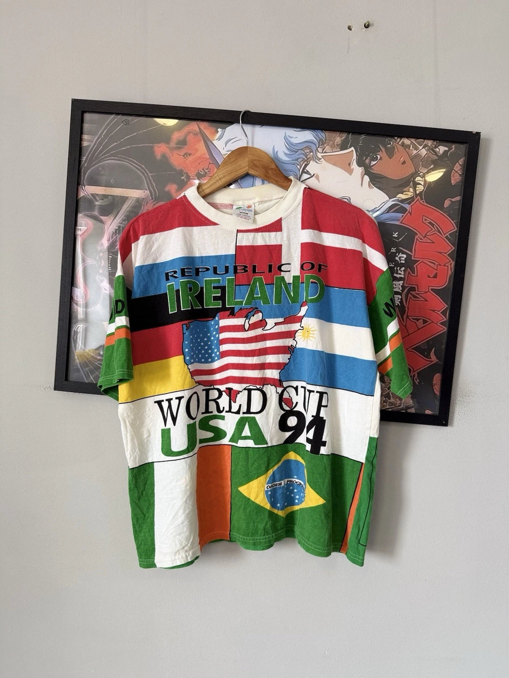 Vintage 1994 World Cup USA T Shirt Republic of Ireland All Over Print Rare