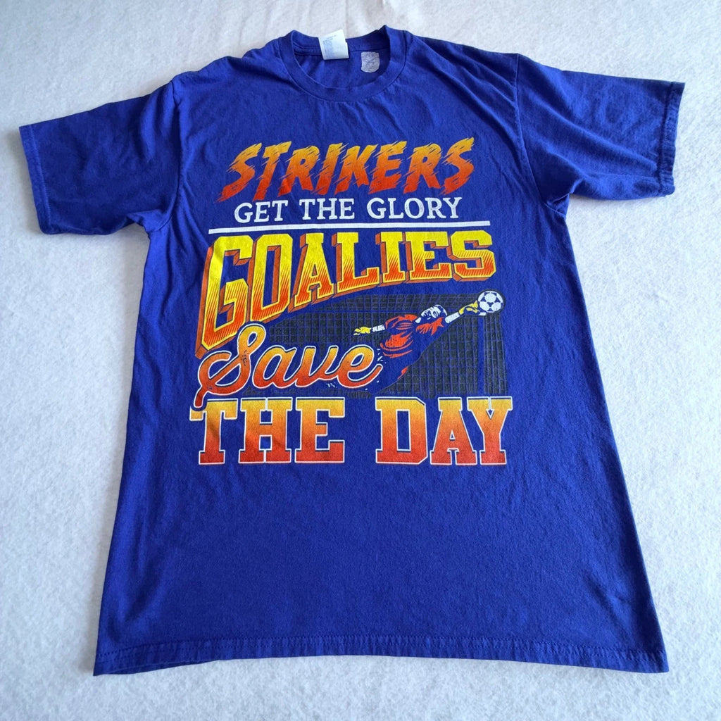Port & Company Mens Soccer Goalie Graphic Tee Blue Strikers Get The Glory Size M