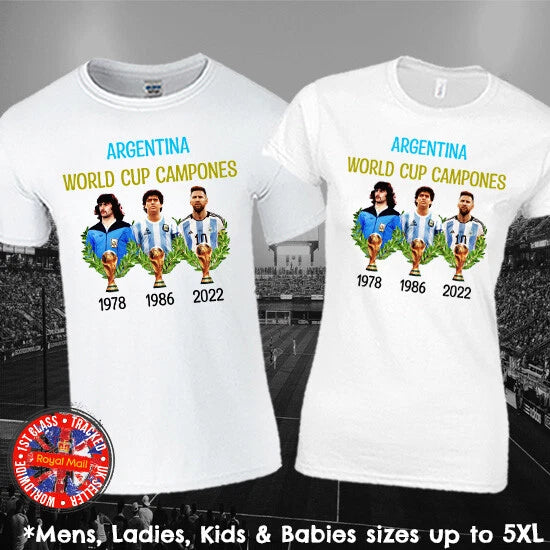 Argentina World Cup Winners Football Fan T-shirt Maradona Messi