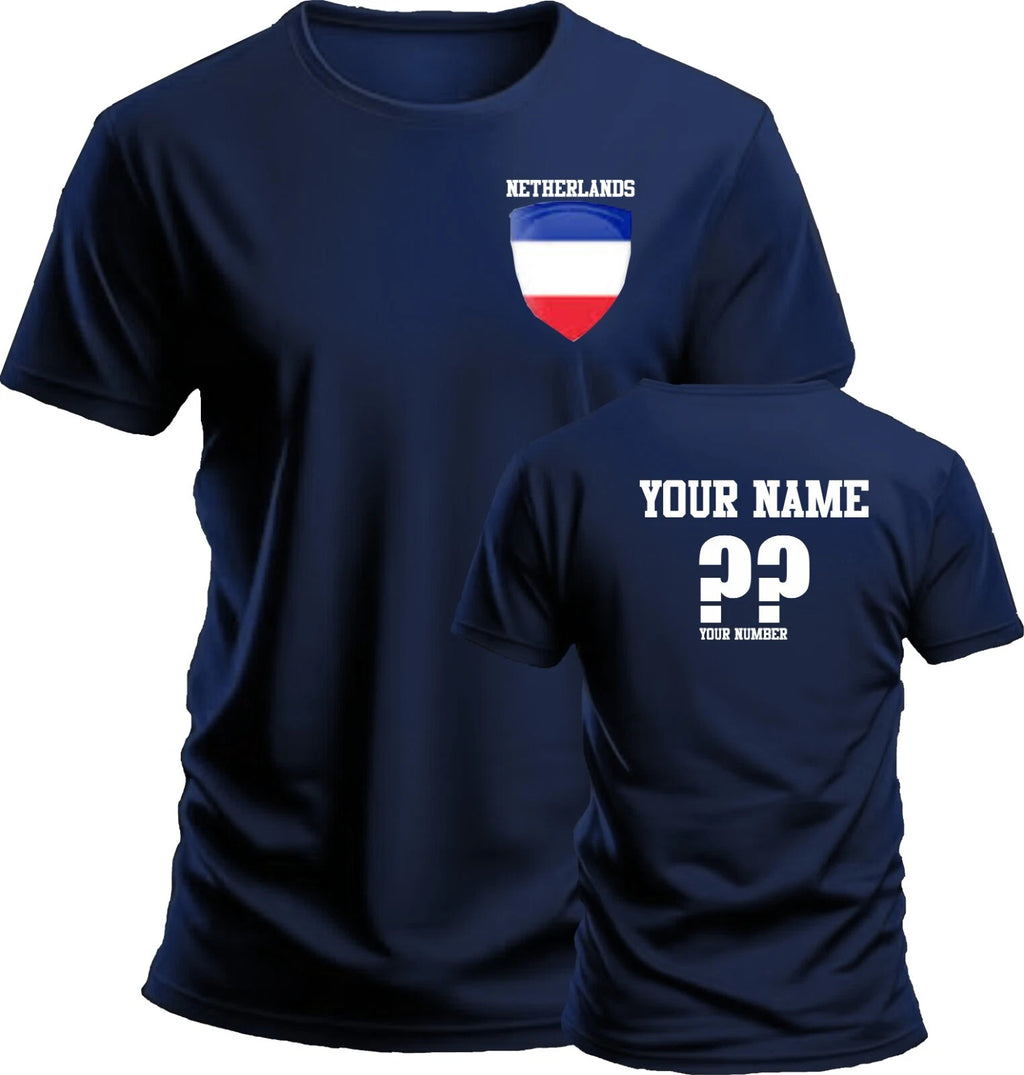 Personalise Netherland Football T-Shirt Soccer Fan Sports Costume Flag Badge Top