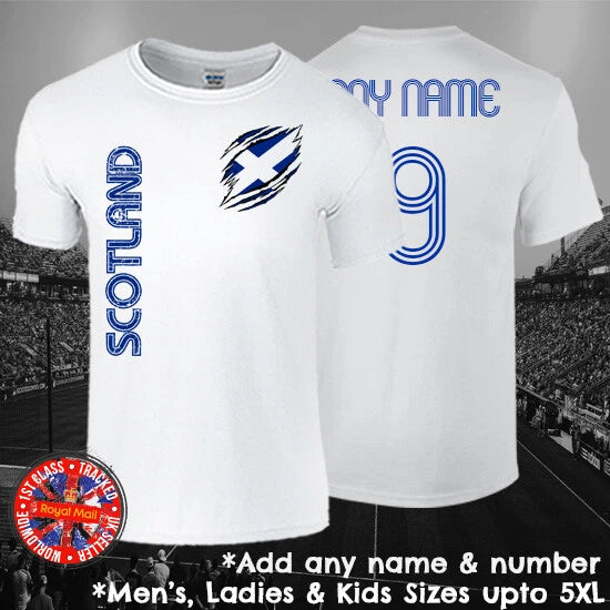 Scotland Football Fan T-shirt Personalised Mens Ladies Kids Euros World Cup