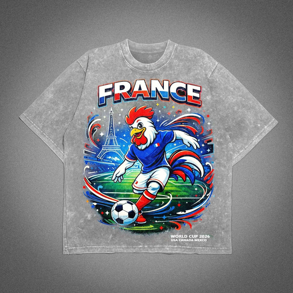 France World Cup 2026 Rooster Washed T-Shirt Soccer Graphic Tee Streetwear Gift