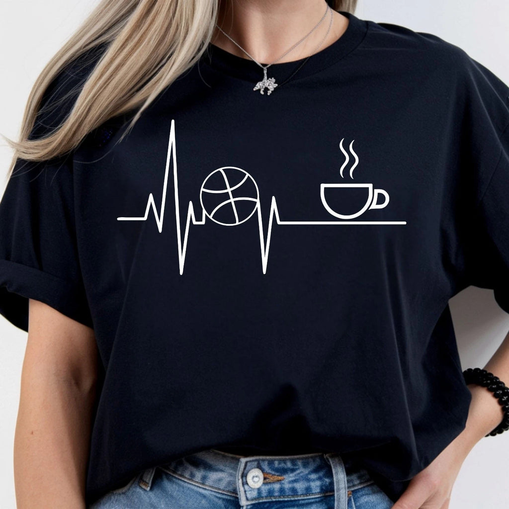 Basketball Heartbeat Shirt Coffee Lover Gift Pulse Sports Birthday Tee Xmas Tops