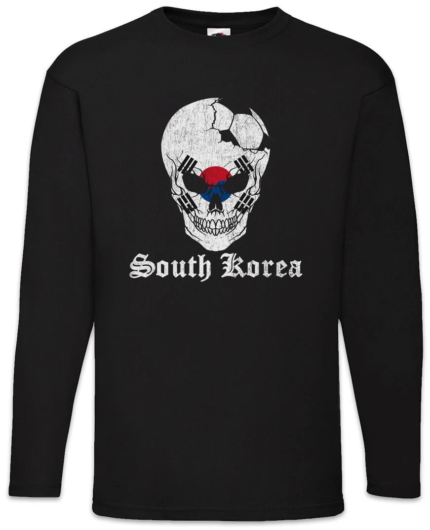South Korea Football Skull I Men's Long Sleeve T-Shirt Soccer Flag World