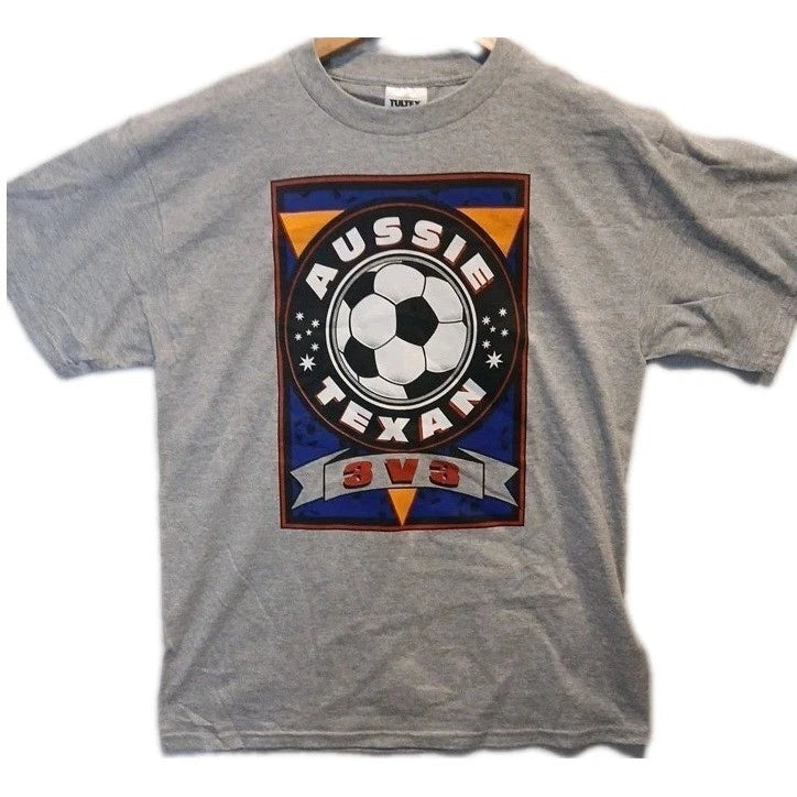 Tultex Graphic T Shirt Mens Large Gray Soccer 3v3 Casual Short Sleeve Tee