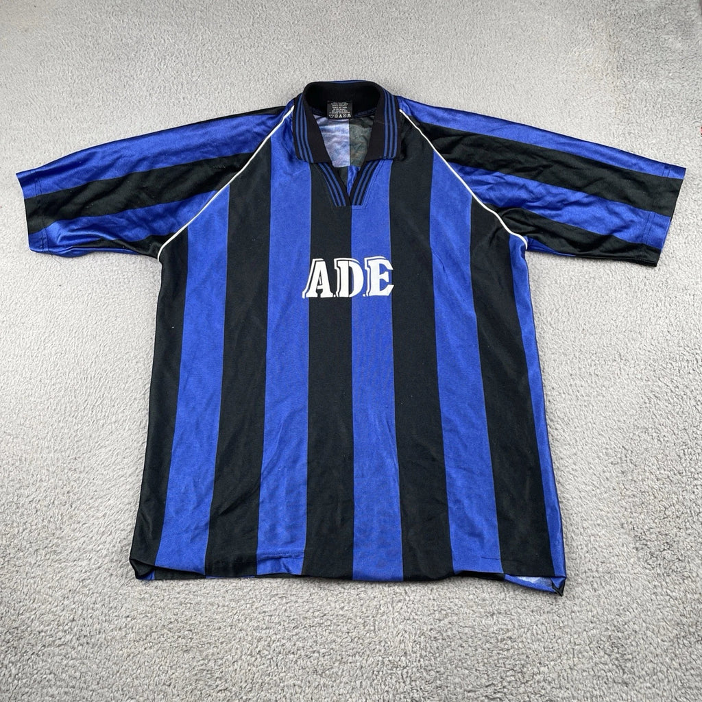 Vintage Soccer Jersey XL Shirt A.D.E #14 Iridescent Black & Blue