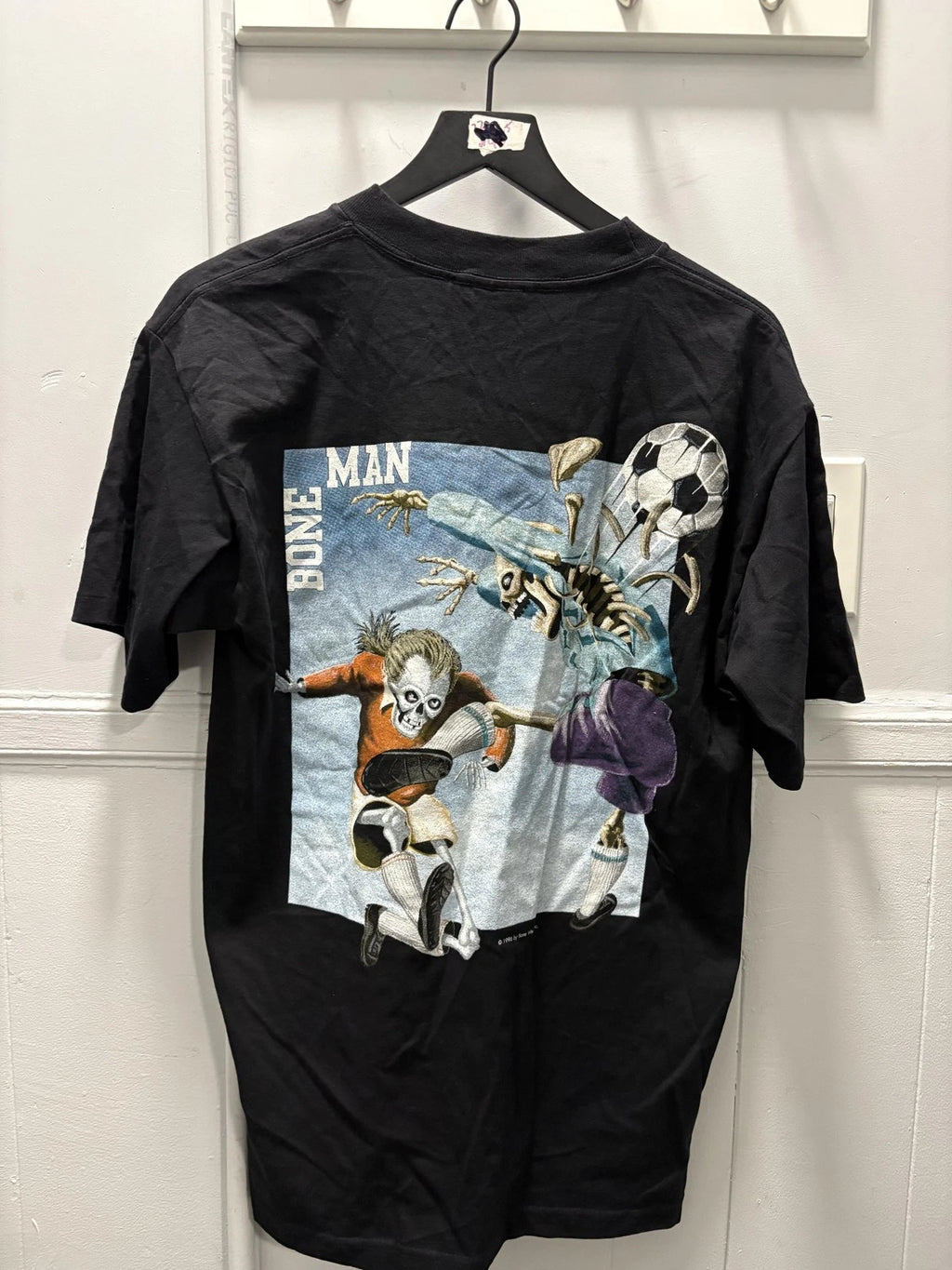 Vintage Bone Man Shirt Mens Large Black 1996 Made USA Skeleton Soccer 90s