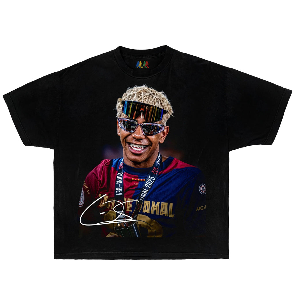 Lamine Yamal Barcelona Vintage Football Graphic T-Shirt Black – Soccer