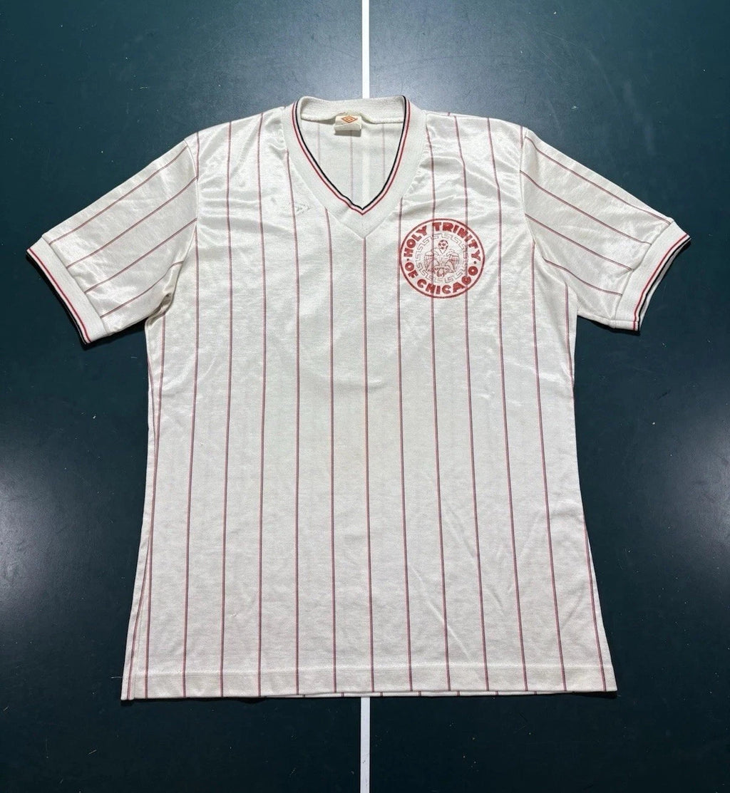 Vintage 80s Umbro Holy Trinity Of Chicago Soccer Jersey Large Pinstriped Satin