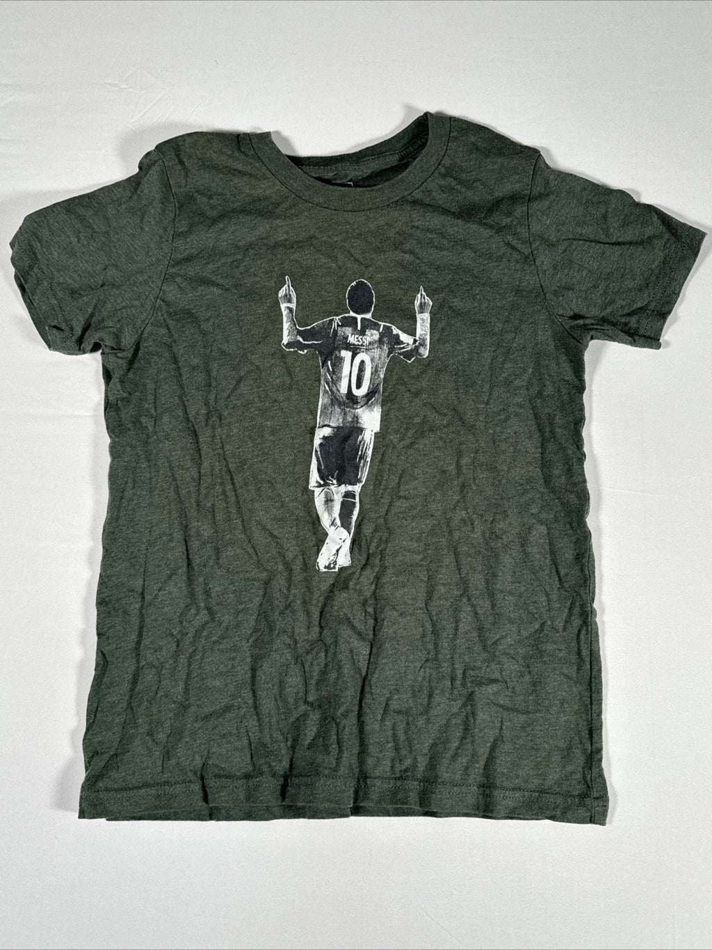 Messi Soccer Futbol Player Shirt Green Kids T Shirt Short Sleeve Size Large