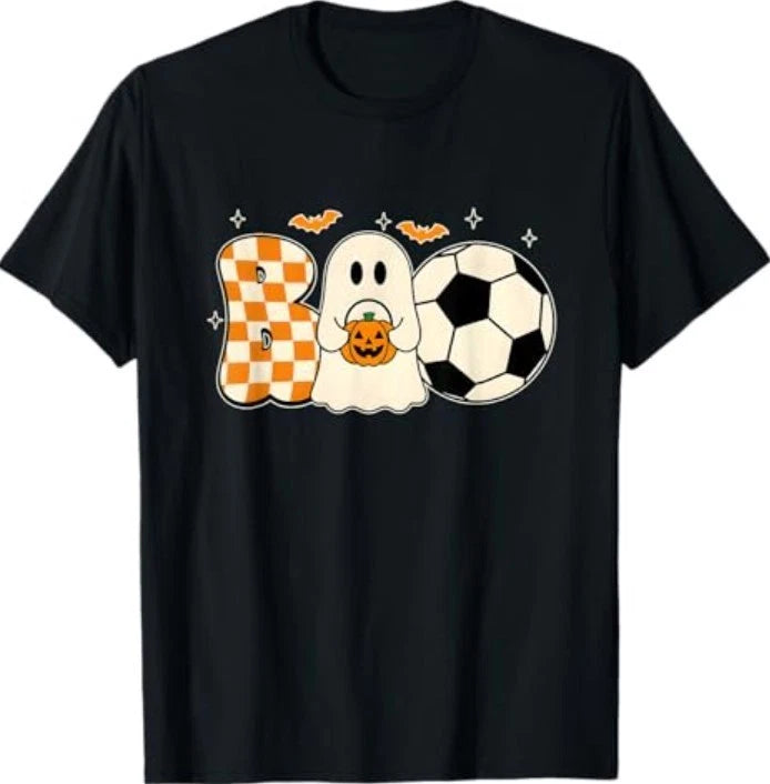 Boo Ghost Playing Soccer Halloween Players Trick or Treat T-Shirt