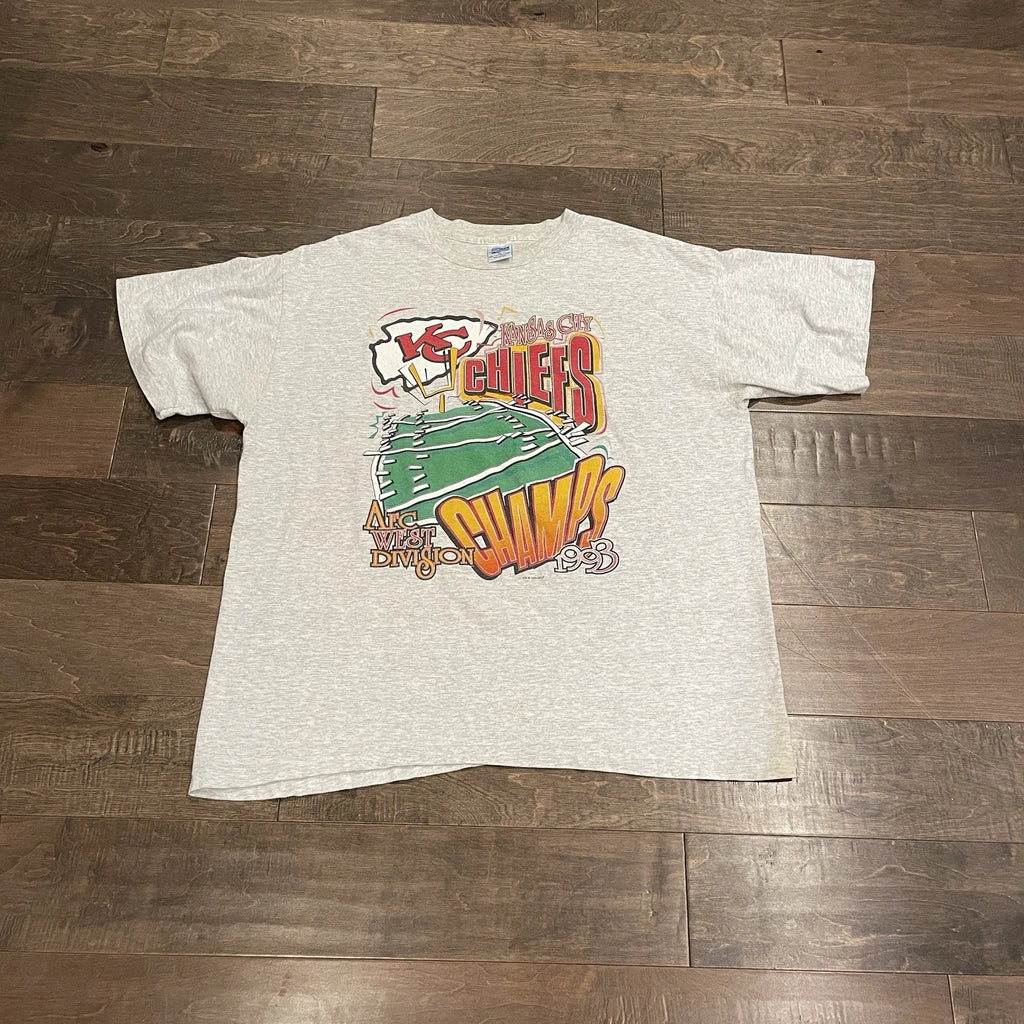 VTG 90s 1993 Kansas City Chiefs AFC Champs Tshirt Grey Mens L By Salem Made USA