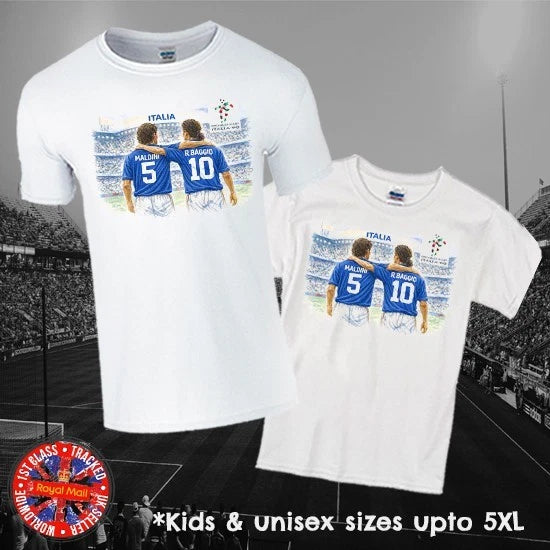 Italy Maldini R.Baggio USA 94 World Cup T-shirt in Mens, Ladies & Kids Sizes