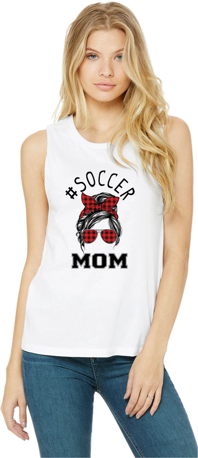 Mom Bun Soccer Mom Red Plaid Headband Womens Sleeveless Shirt
