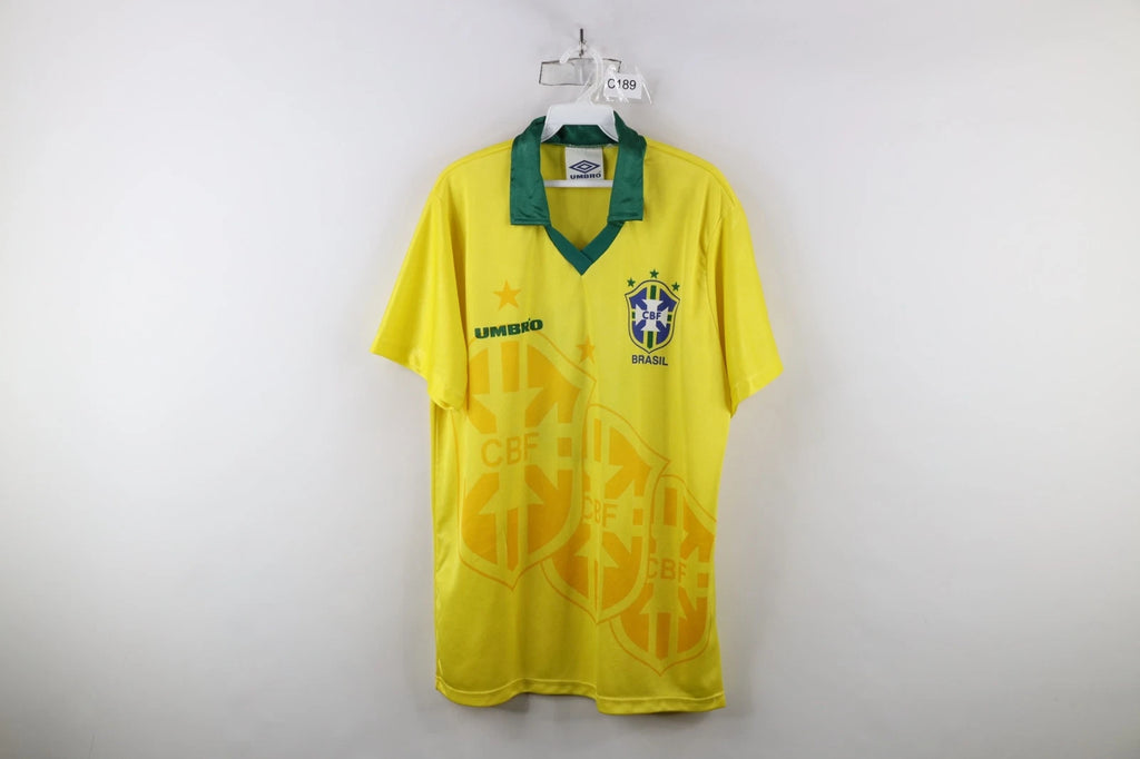 Vintage 90s Umbro Mens Large Spell Out World Cup Brasil Soccer Football Jersey