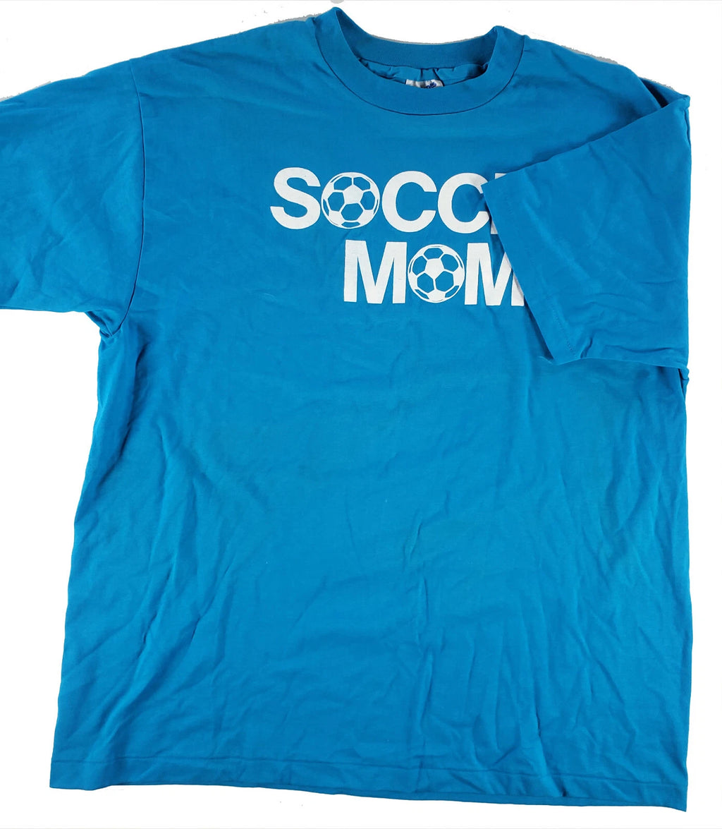 SOCCER MOM vintage t shirt XL Hanes Heavyweight Made In USA 1990s Blue milf