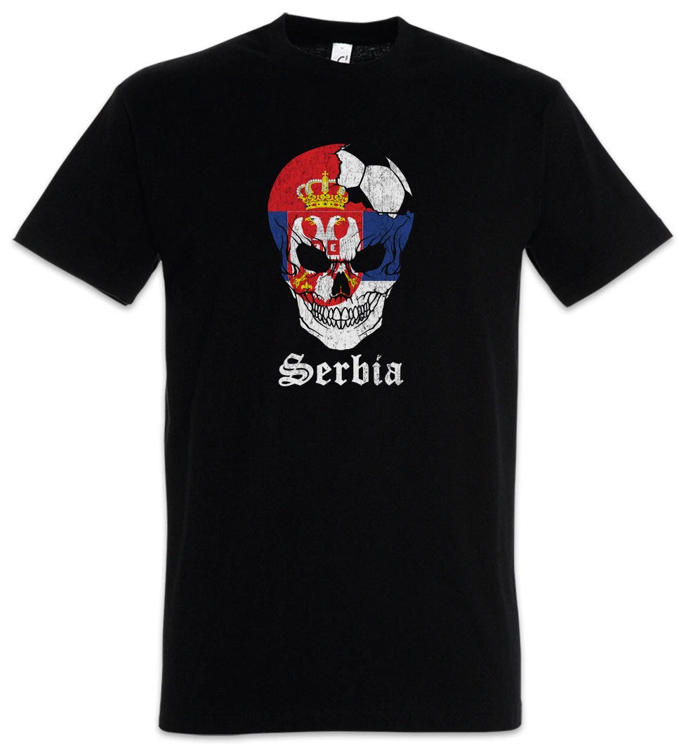 Serbia Football Skull I T-Shirt serbian Soccer Flag Banner World Championship