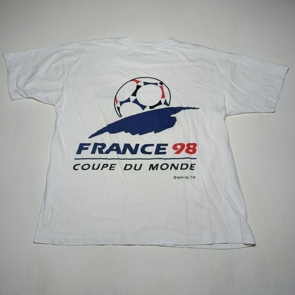 Vintage 1998 World Cup France 98 T-Shirt Total Sponsor Promo FIFA Soccer White L