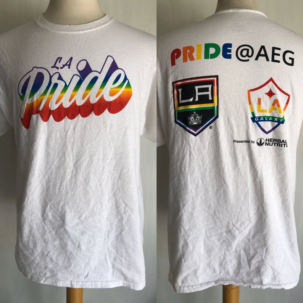 LOS ANGELES KINGS x LA GALAXY GAY PRIDE NHL MLS Hockey Soccer T-Shirt Size Large