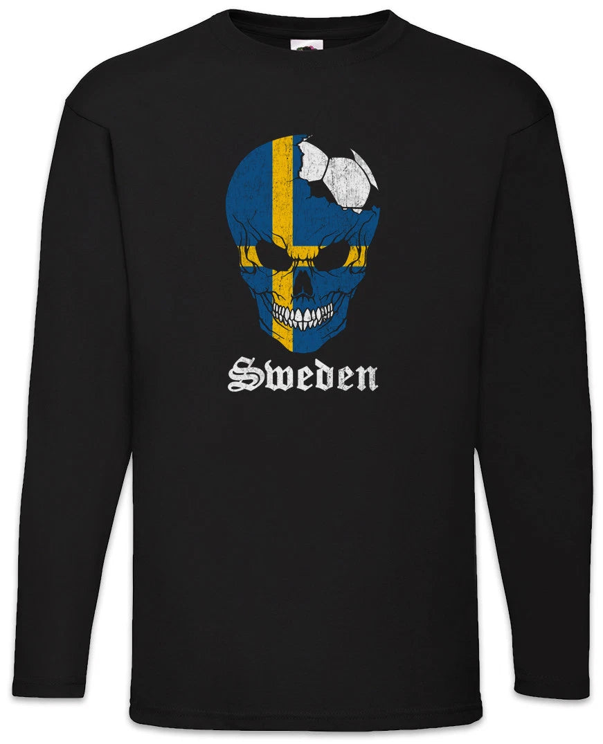 Sweden Football Skull I Men Long Sleeve T-Shirt swedish Soccer Flag World