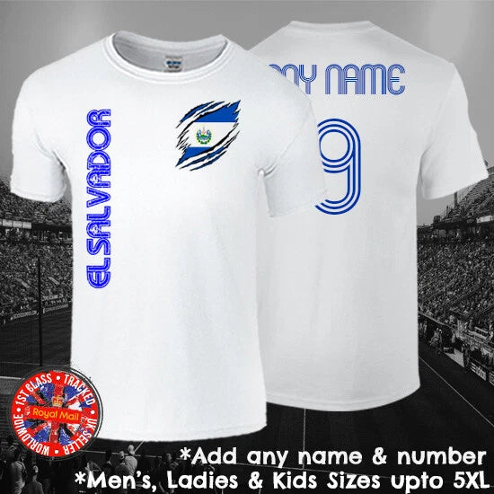 El Salvador Football Fan T-shirt Personalised Mens Ladies Kids Euros World Cup