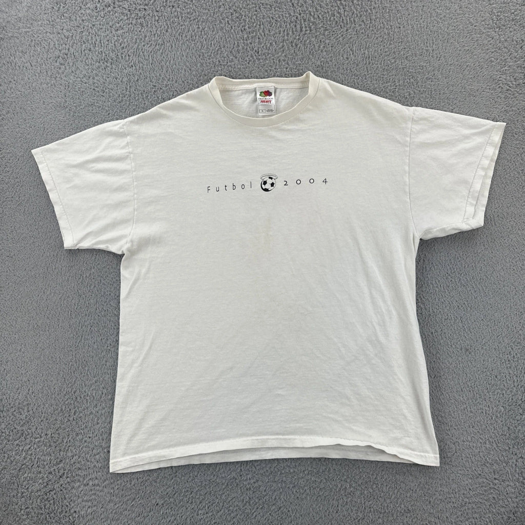 Vintage Fruit Of The Loom Mens XL White T Shirt Futbol 2004 East Graphic Tee 90s