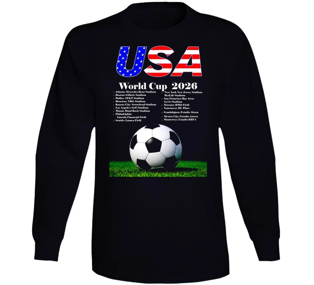 USA World Cup 2026 Stadiums Futbol Football Soccer Fan Gift Long Sleeve T Shirt