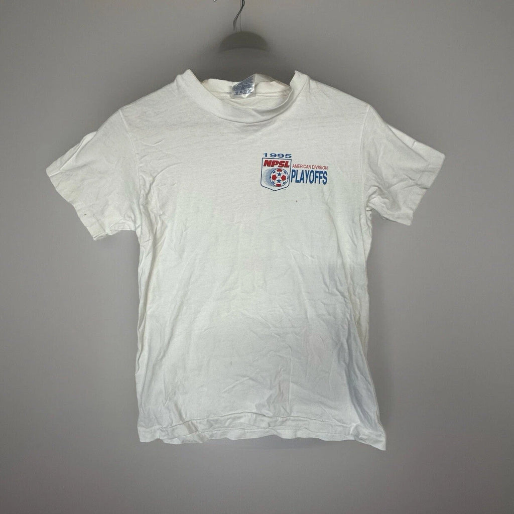 Vintage 1995 NPSL Soccer League White Graphic Tee Tshirt Made In USA Sc2