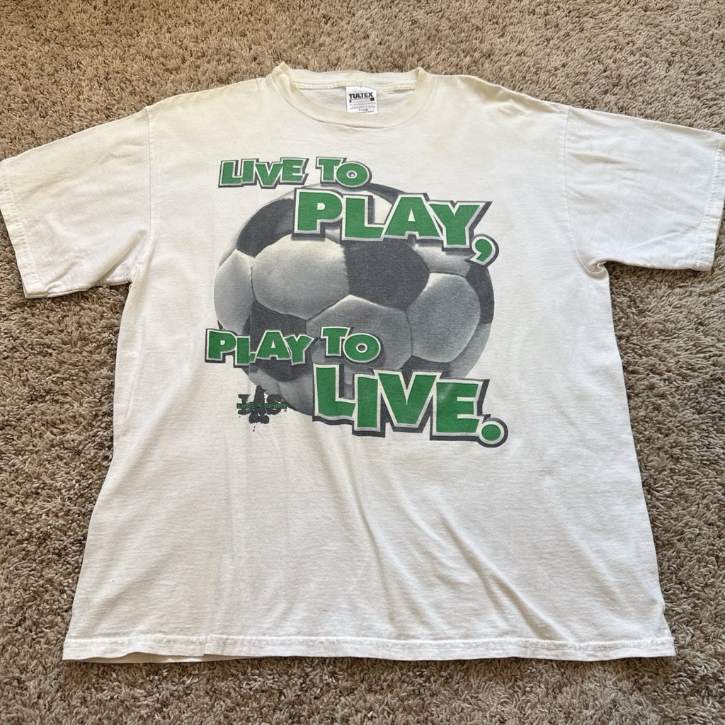 Vintage 90s Soccer T-Shirt XL Tultex Live to Play Play to Live Football USA Made