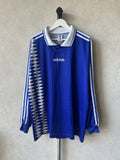 Vintage 90s Adidas Diamond Print Blue Long Sleeve Soccer Jersey Size XLarge