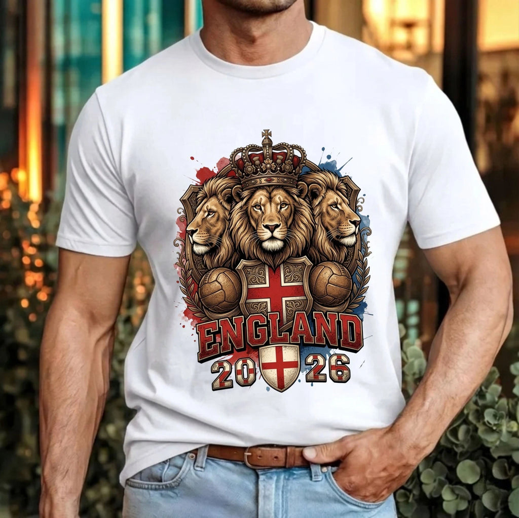 England 2026 Three Lions T-Shirt Crowned Lion Football Tournament Fan Gift Top