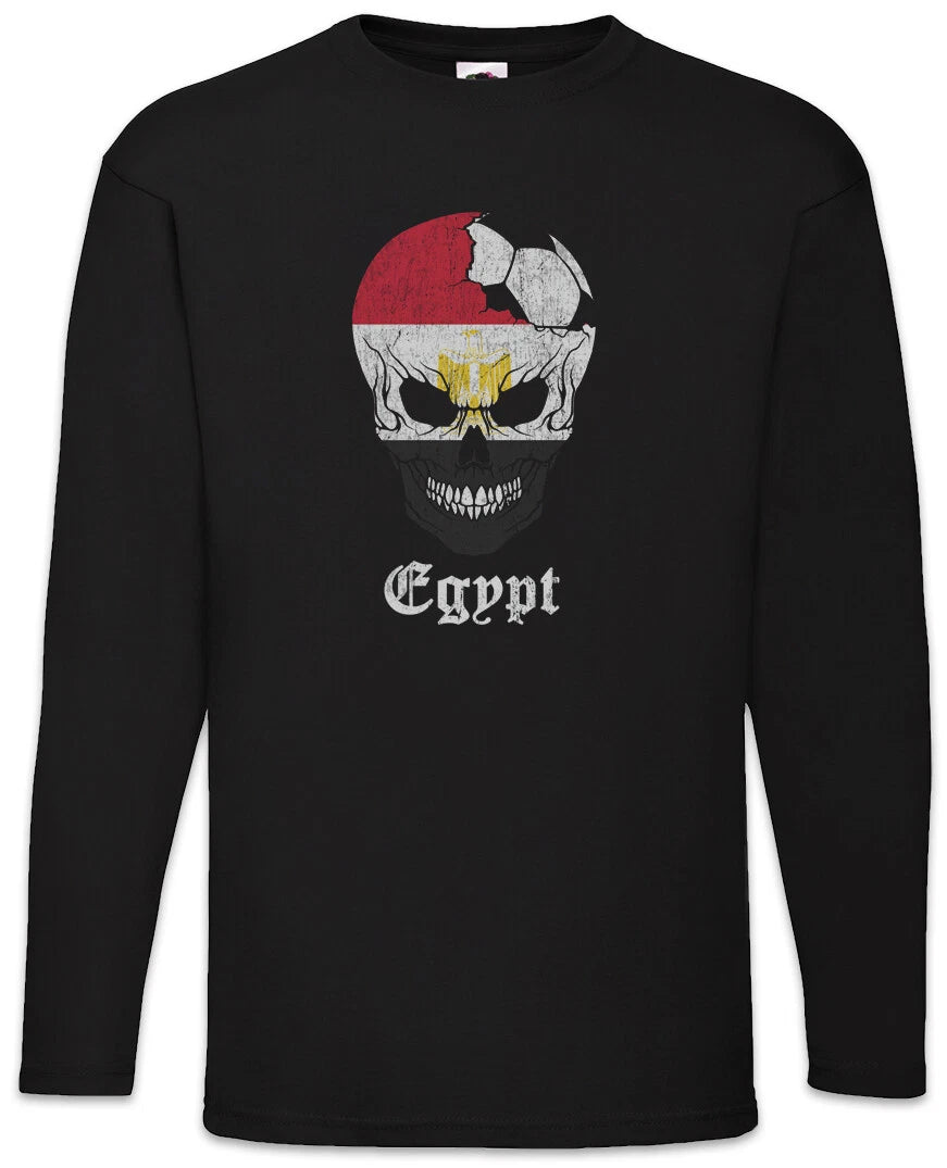 Egypt Football Skull I Men's Long Sleeve T-Shirt Egyptian Soccer Flag World