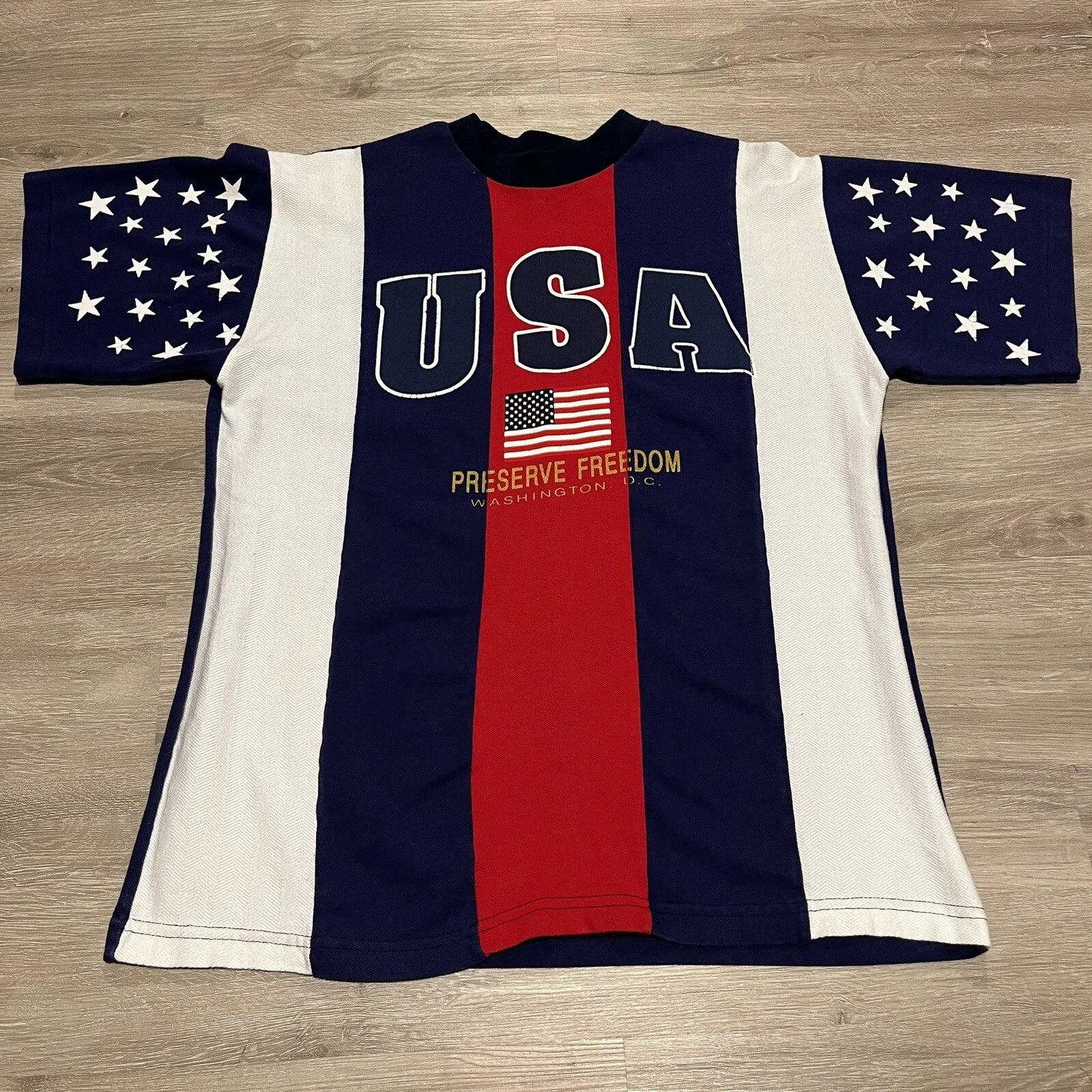 Vintage 90s USA Soccer Color Block Flag T-Shirt World Cup Size Large Rare