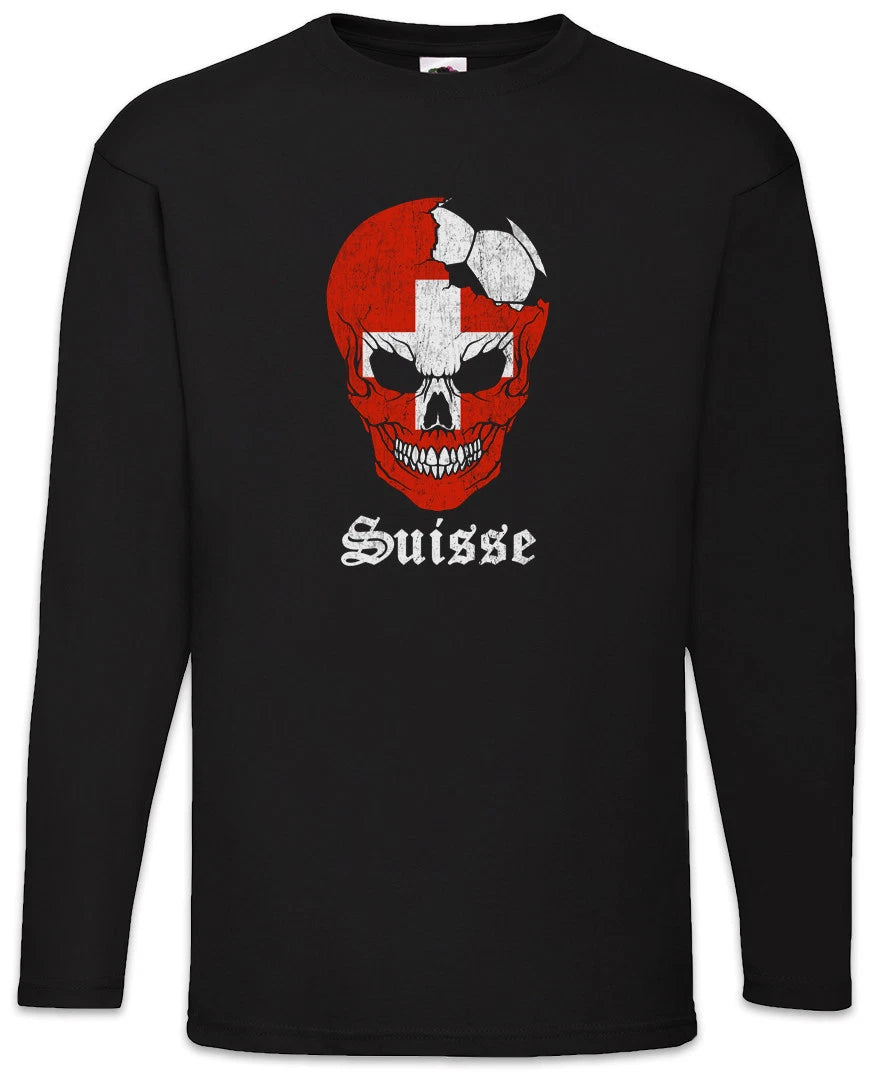Switzerland Football Skull I Men Long Sleeve T-Shirt swiss Soccer Flag