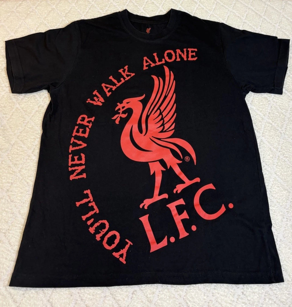 Liverpool FC Liver Bird Crest You’ll Never Walk Alone Black Shirt Size L