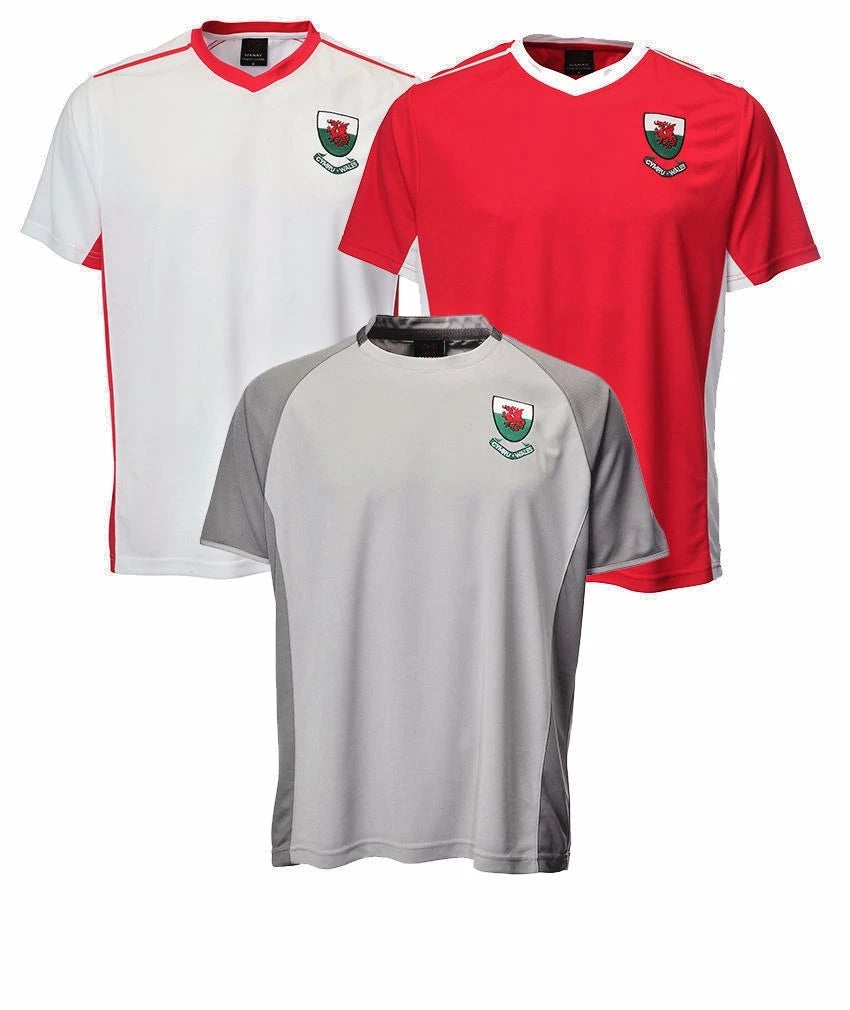 EURO Men's Wales Cymru Football Supporter Welsh Dragon Badge Cool Dry T Shirts