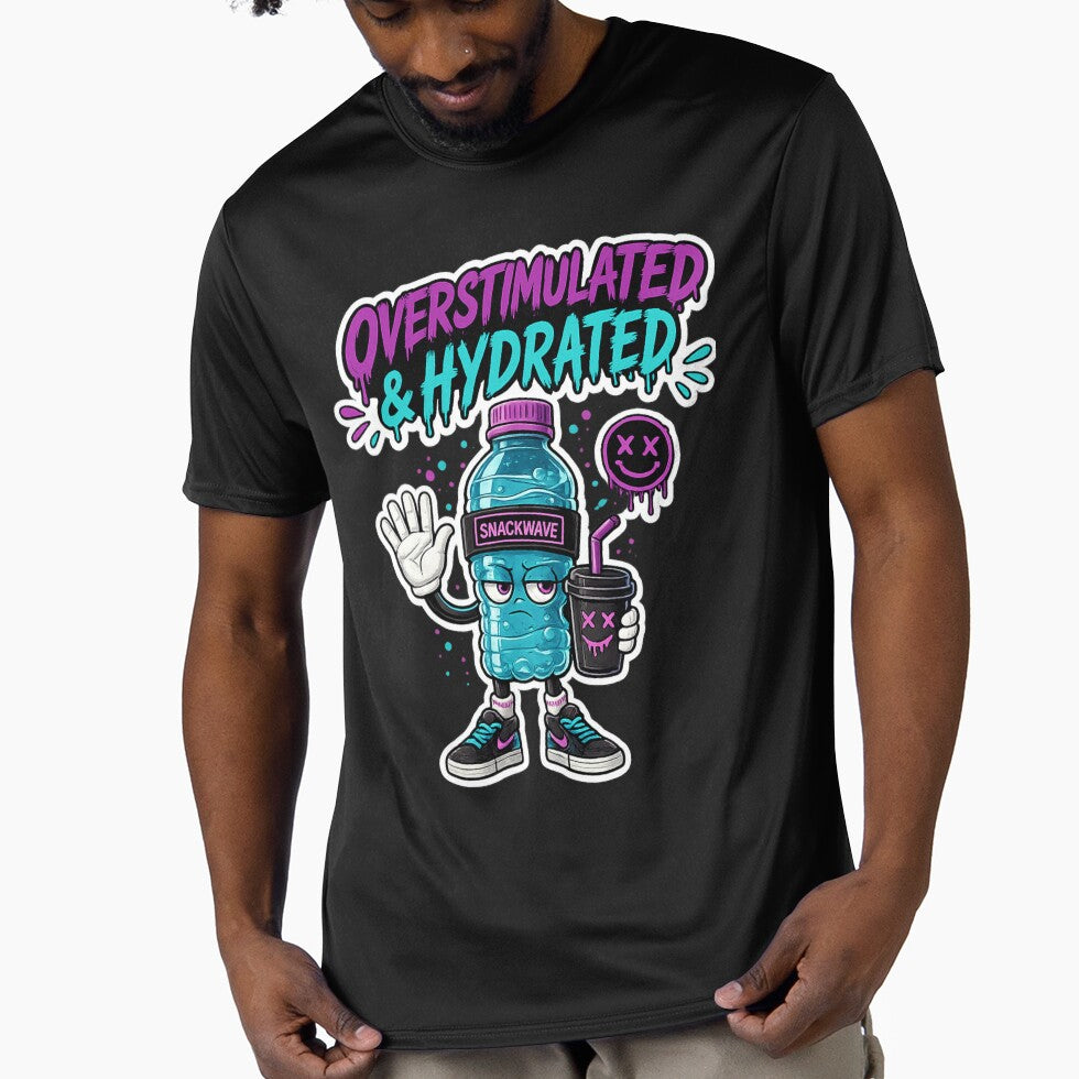 Overstimulated & Hydrated Funny Sticker | ADHD Meme Water Bottle Cartoon by Snackwave Ninety
