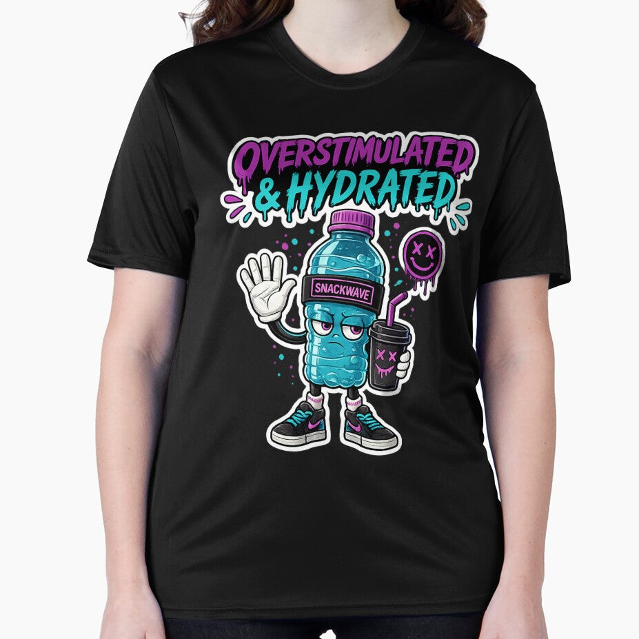 Overstimulated & Hydrated Funny Sticker | ADHD Meme Water Bottle Cartoon by Snackwave Ninety