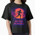 Retro Runner T-Shirt – 80s Vaporwave Neon Grid Sunset Aesthetic by Laugh & Rewind