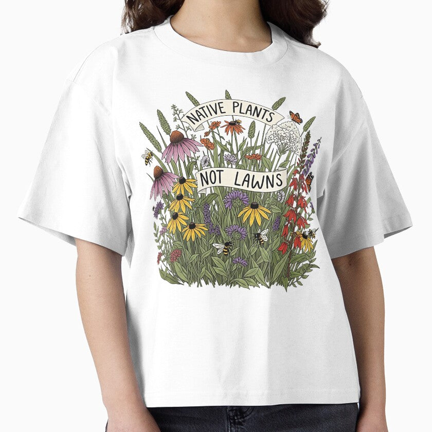 Native Plants Not Lawns Illustration with Wildflowers and Bees by SholoStudio
